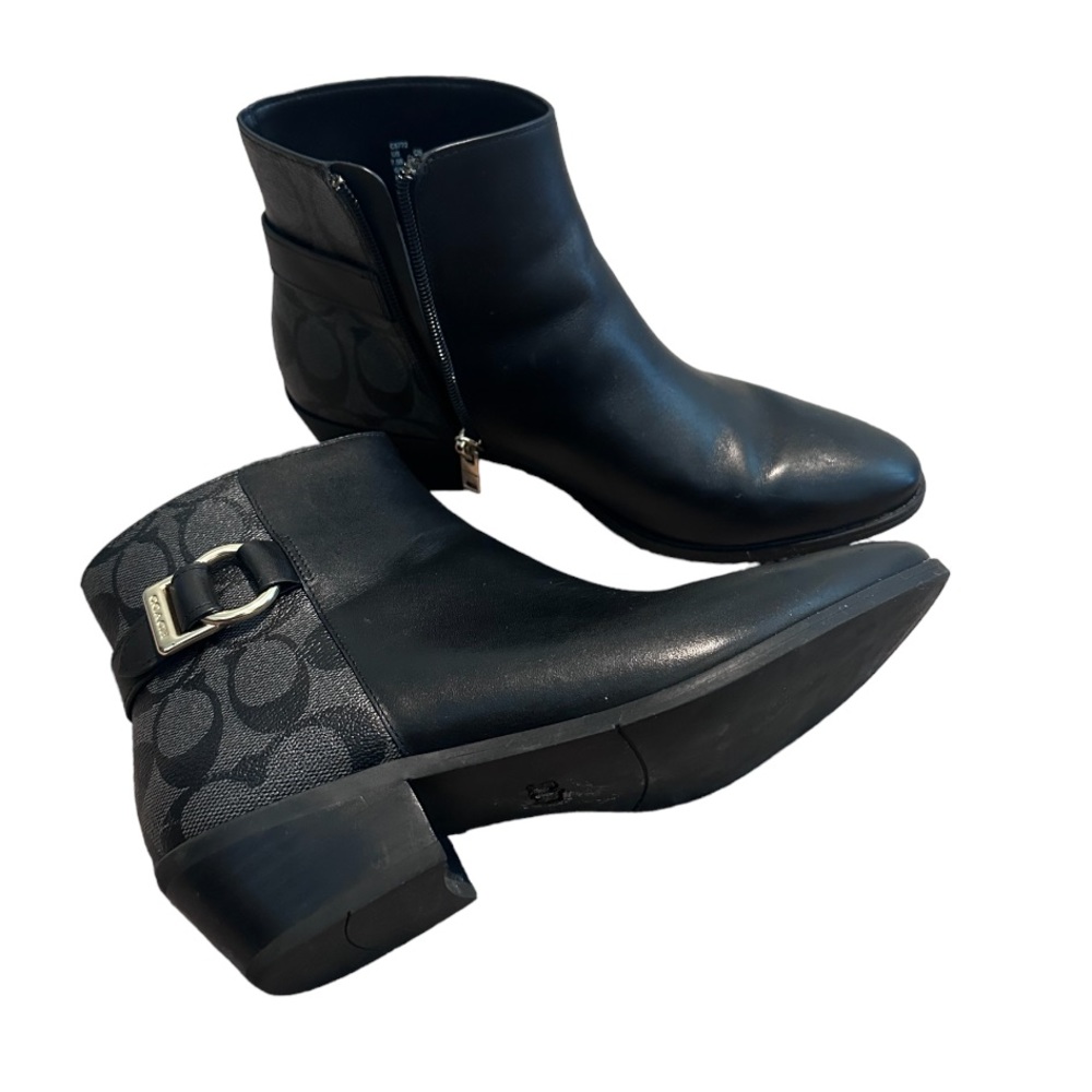 Coach black and gray logo booties